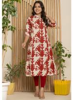 Cotton Red Casual Wear Printed Readymade Cord Set